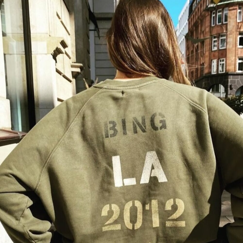EXCELLENT CONDITION Anine Bing Archer Army Green Graphic Cotton Sweatshirt Sz: M